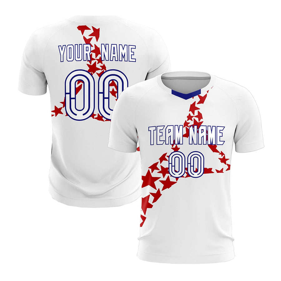 Custom White Red Star Graphic Tournament-Style Lightweight Graffiti Pattern Soccer Sets Jersey | BuyFootballJersey