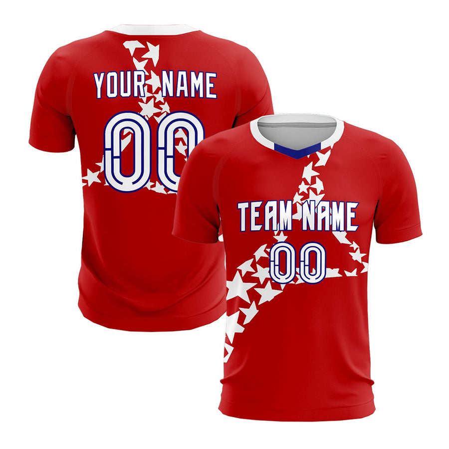 Custom Red White Star Graphic Tournament-Style Wrinkle-Resistant Graffiti Pattern Soccer Sets Jersey | BuyFootballJersey