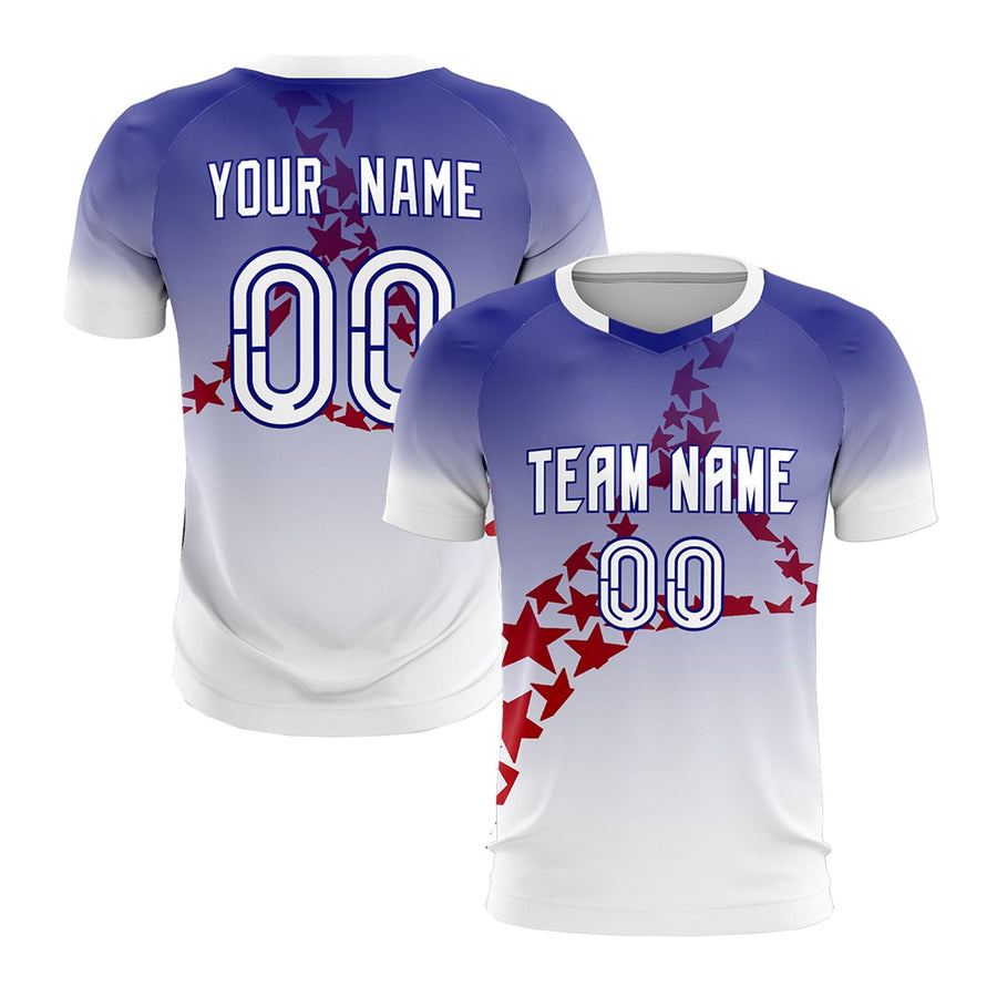 Custom Royal Red Star Graphic Tournament-Style Drapable Gradient Fashion Soccer Sets Jersey | BuyFootballJersey