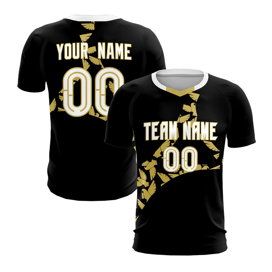 Custom Black Old Gold Eagle Graphic Tournament-Style Quick-Drying Graffiti Pattern Soccer Sets Jersey | BuyFootballJersey