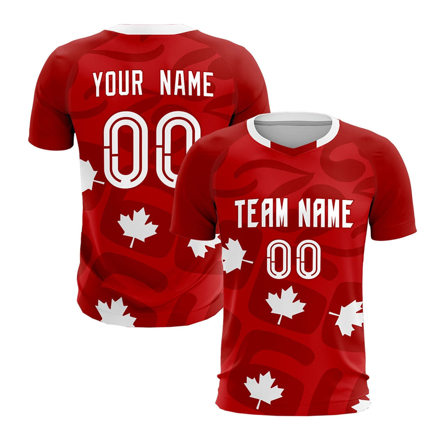 Custom Red Maple-Leaf Graphic Tournament-Style Wrinkle-Resistant Graffiti Pattern Soccer Sets Jersey | BuyFootballJersey