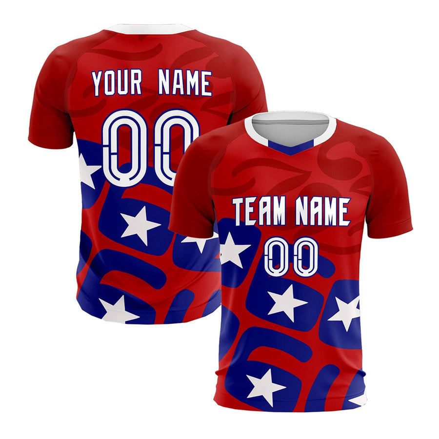 Custom Red Star Graphic Tournament-Style Breathable Graffiti Pattern Soccer Sets Jersey | BuyFootballJersey