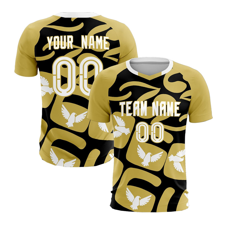 Custom Old Gold Black Eagle Graphic Tournament-Style Quick-Drying Graffiti Pattern Soccer Sets Jersey | BuyFootballJersey