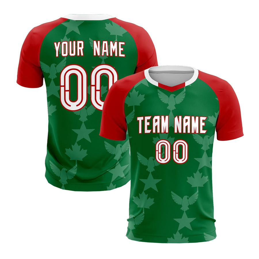 Custom Red Kelly Green Tournament-Style Lightweight&Drapable Training Uniform Raglan Sleeve Soccer Sets Jersey | BuyFootballJersey