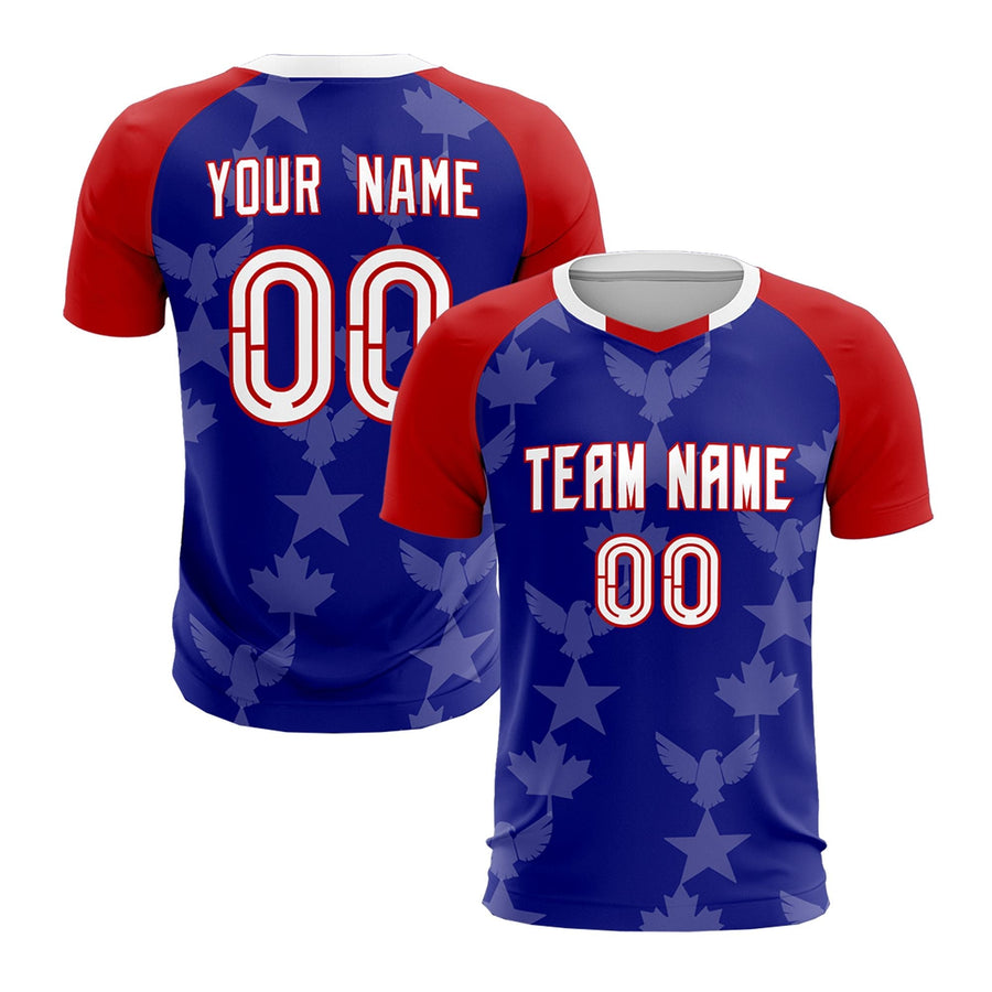 Custom Red Royal Tournament-Style Wrinkle-Resistant Training Uniform Raglan Sleeve Soccer Sets Jersey | BuyFootballJersey