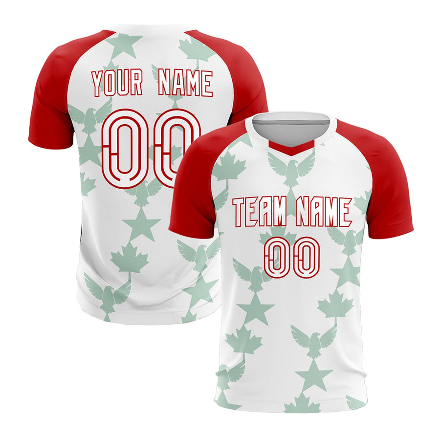 Custom Red White Tournament-Style Lightweight&Drapable Training Uniform Raglan Sleeve Soccer Sets Jersey | BuyFootballJersey
