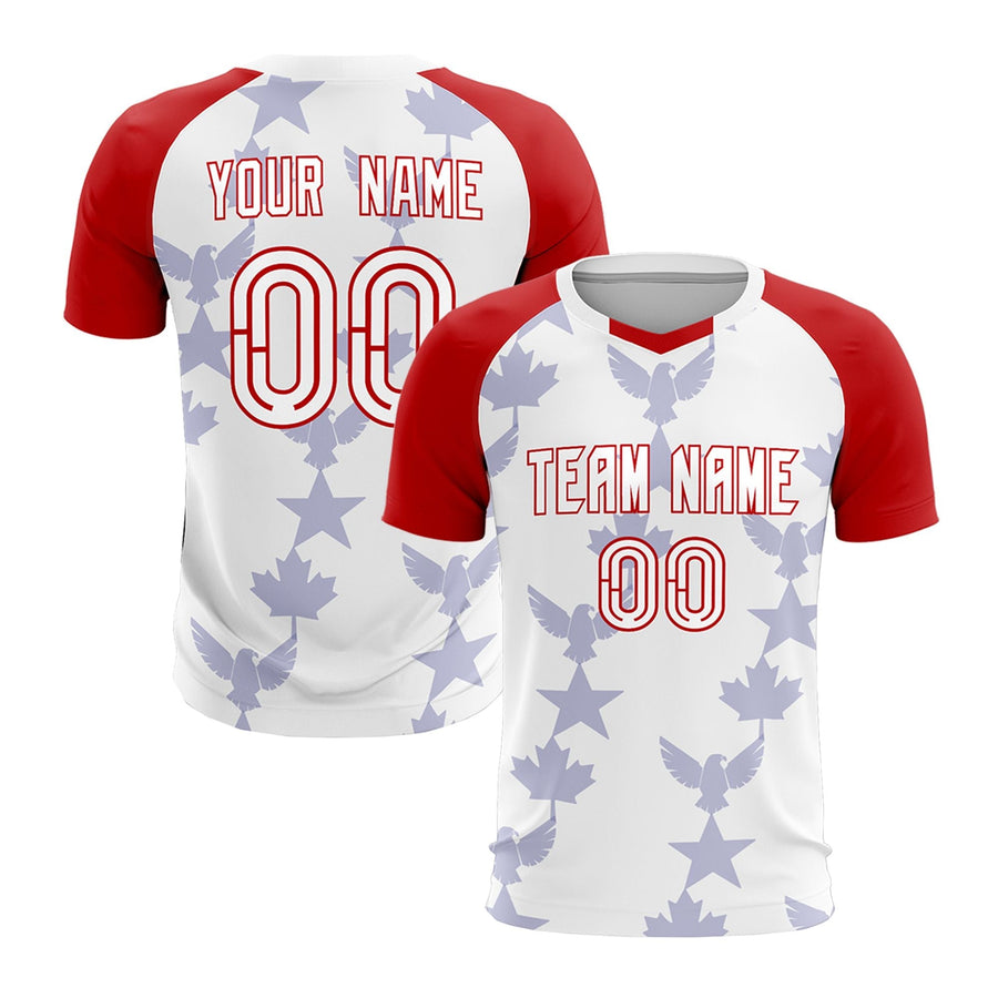 Custom Red White Tournament-Style Wrinkle-Resistant Training Uniform Raglan Sleeve Soccer Sets Jersey | BuyFootballJersey