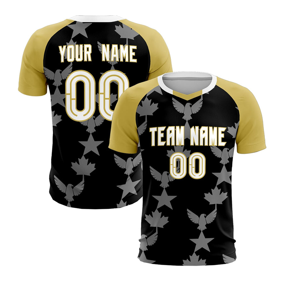 Custom Old Gold Black Tournament-Style Breathable&Quick-Drying Training Uniform Raglan Sleeve Soccer Sets Jersey | BuyFootballJersey
