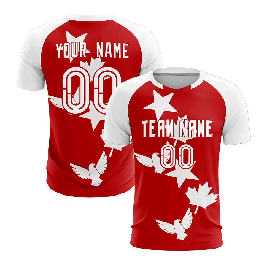 Custom White Red Tournament-Style Lightweight&Drapable Training Uniform Raglan Sleeve Soccer Sets Jersey | BuyFootballJersey