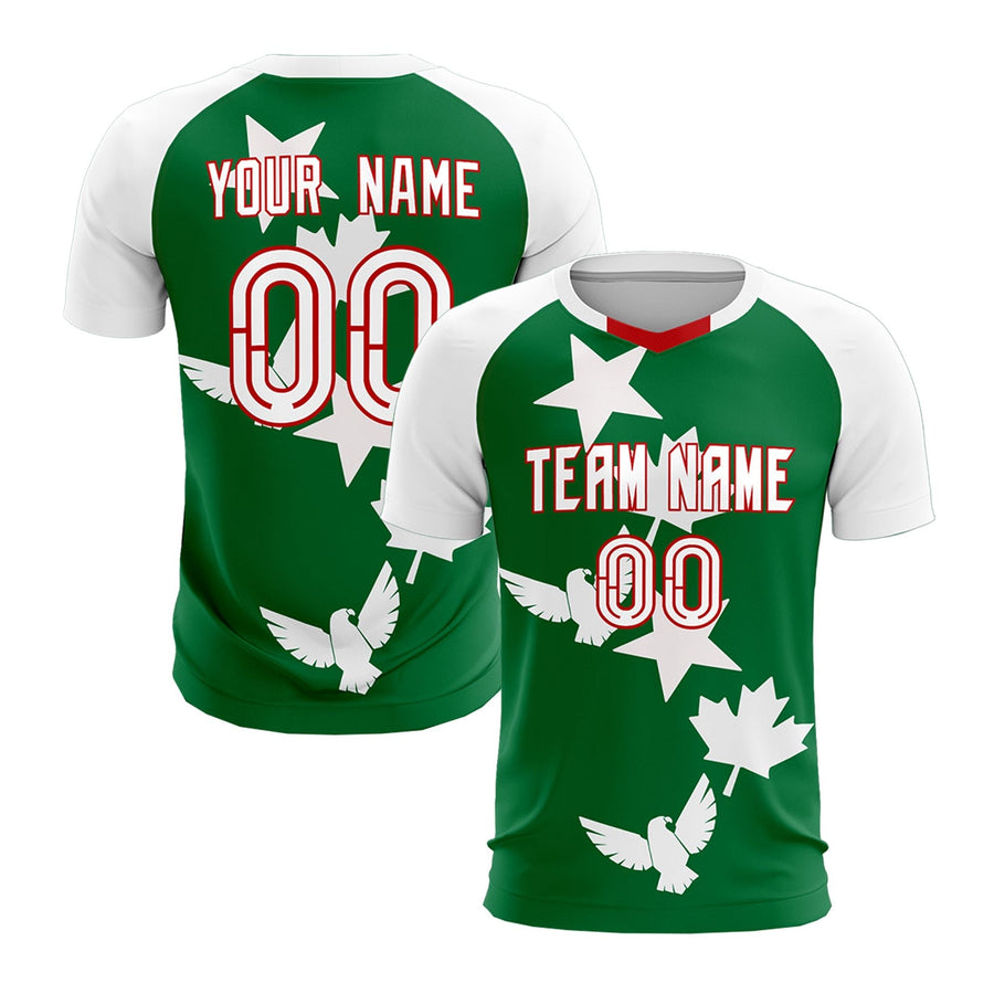 Custom White Kelly Green Tournament-Style Wrinkle-Resistant Training Uniform Raglan Sleeve Soccer Sets Jersey | BuyFootballJersey
