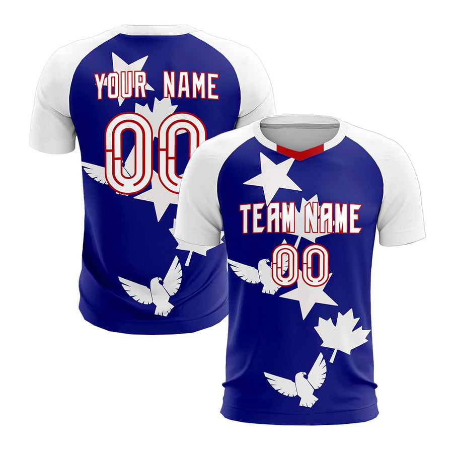 Custom White Royal Tournament-Style Breathable&Quick-Drying Training Uniform Raglan Sleeve Soccer Sets Jersey | BuyFootballJersey