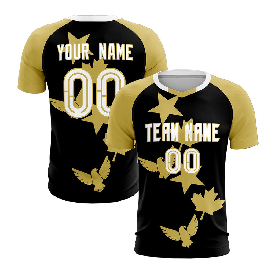 Custom Old Gold Black Tournament-Style Wrinkle-Resistant Training Uniform Raglan Sleeve Soccer Sets Jersey | BuyFootballJersey