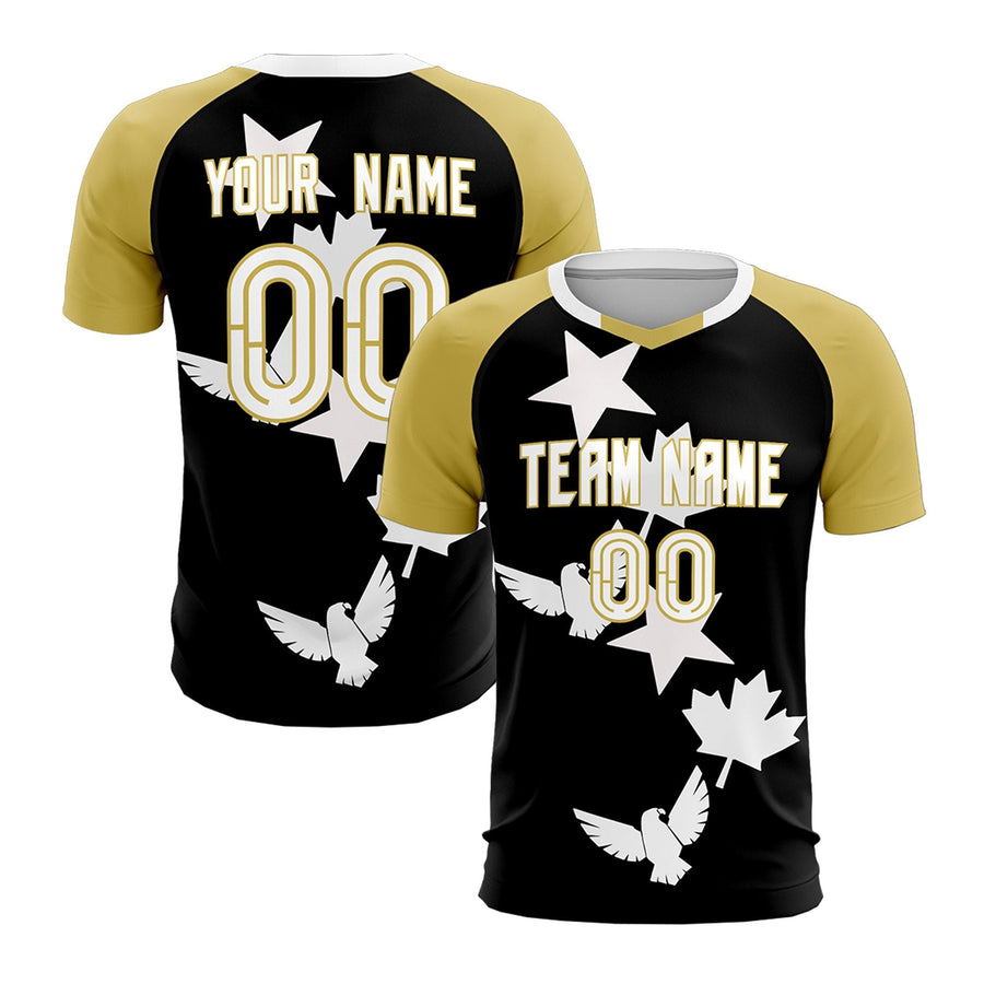 Custom Old Gold Black Tournament-Style Quick-Drying Training Uniform Raglan Sleeve Soccer Sets Jersey | BuyFootballJersey