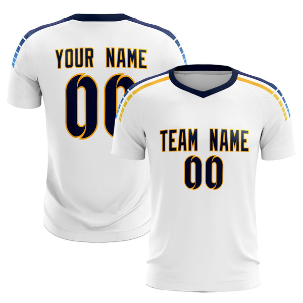 Custom White Raglan Shoulder Striped Soccer Tops/Sets Jersey | BuyFootballJersey