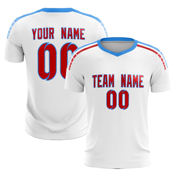 Custom White Raglan Shoulder Striped Soccer Tops/Sets Jersey | BuyFootballJersey