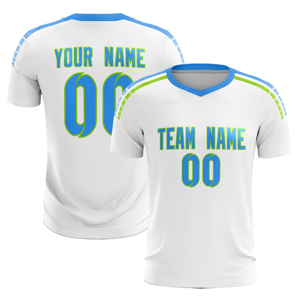 Custom White Raglan Shoulder Striped Soccer Tops/Sets Jersey | BuyFootballJersey