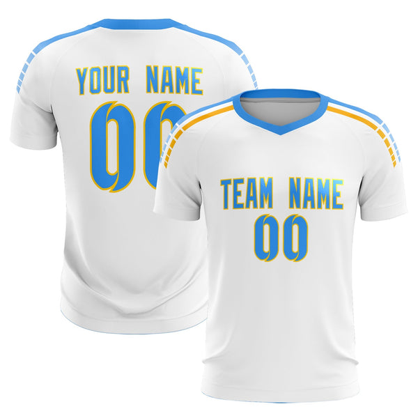 Custom White Raglan Shoulder Striped Soccer Tops/Sets Jersey | BuyFootballJersey