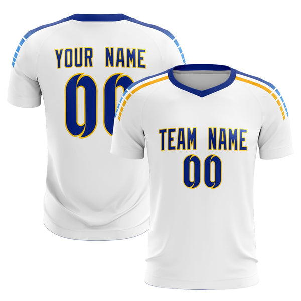 Custom White Raglan Shoulder Striped Soccer Tops/Sets Jersey | BuyFootballJersey