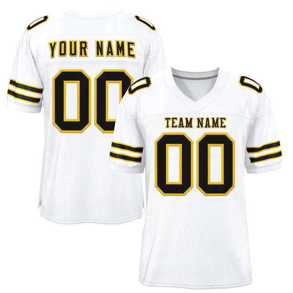 Custom White Black-Gold Classic Style Mesh Football Jersey | BuyFootballJersey