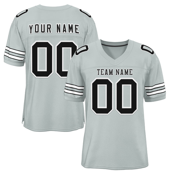 Custom Silver Black-White Classic Style Mesh Football Jersey | BuyFootballJersey