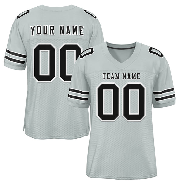 Custom Silver Black-White Classic Style Mesh Football Jersey | BuyFootballJersey