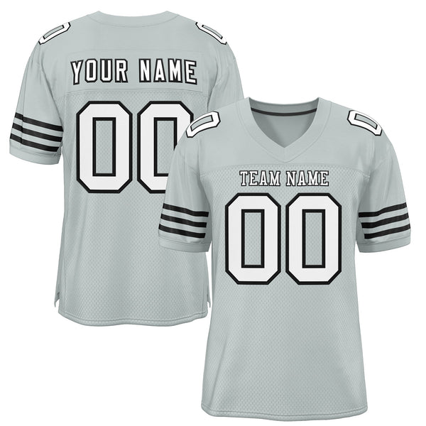 Custom Silver White-Black Classic Style Mesh Football Jersey | BuyFootballJersey