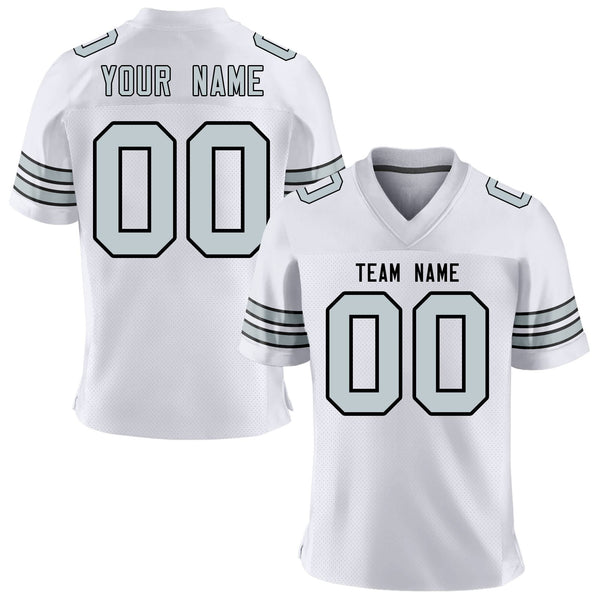 Custom White Silver-Black Personalized Classic Mesh Football Jersey | BuyFootballJersey