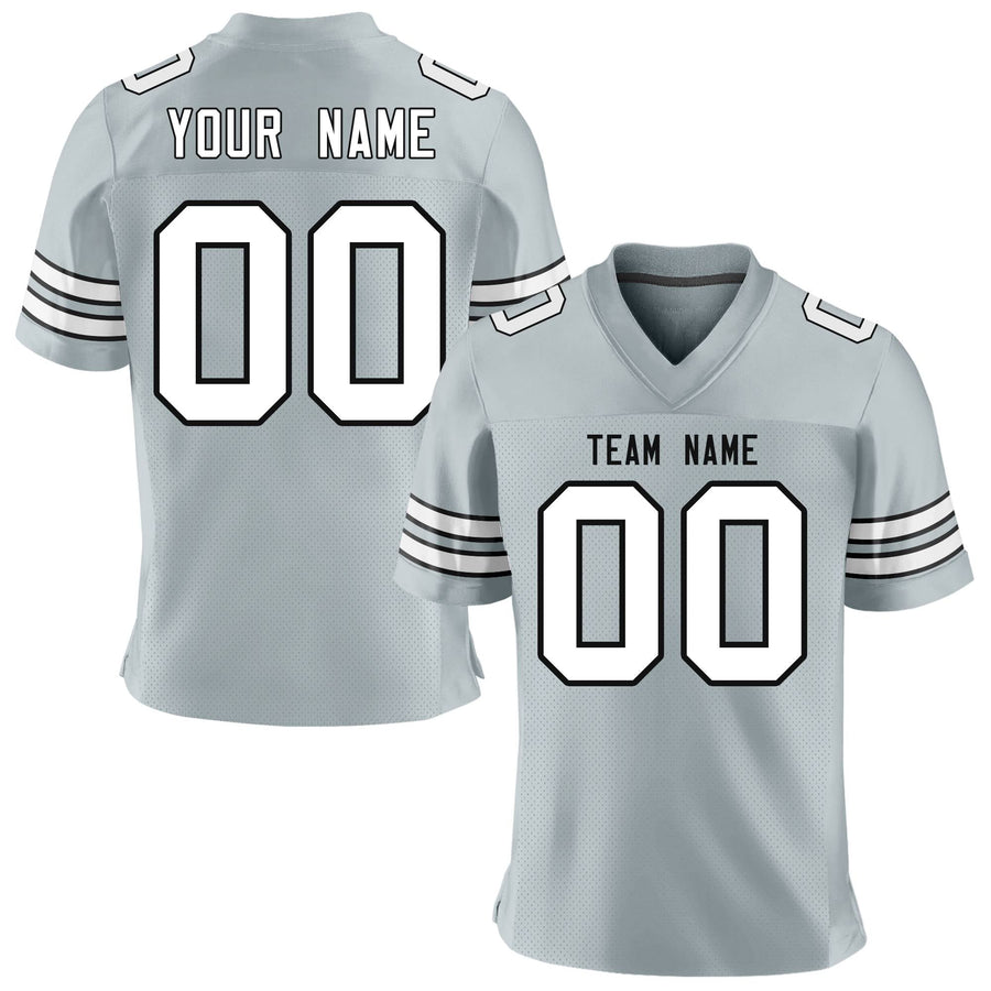 Custom Silver White-Black Personalized Classic Mesh Football Jersey | BuyFootballJersey
