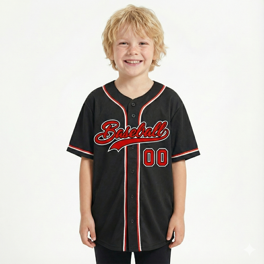 Custom Black Red-White Classic Style Baseball Jersey For Youth | BuyFootballJersey
