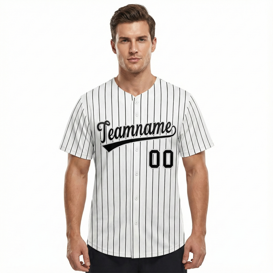 Custom White Black Stripe Fashion Baseball Jersey For Men | BuyFootballJersey
