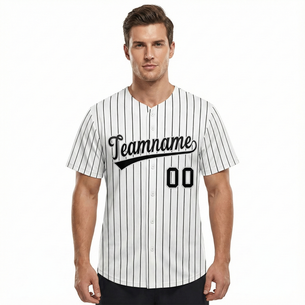 Custom White Black Stripe Fashion Baseball Jersey For Men | BuyFootballJersey