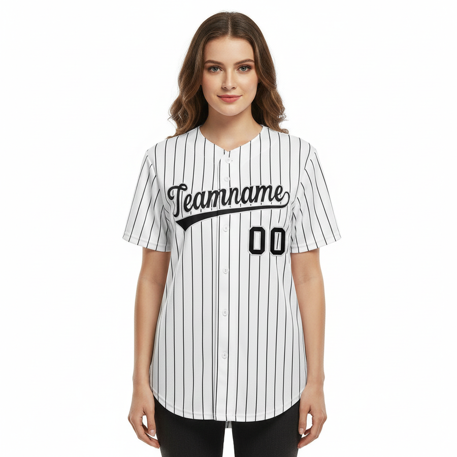 Custom White Black Stripe Fashion Baseball Jersey For Women | BuyFootballJersey