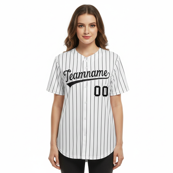Custom White Black Stripe Fashion Baseball Jersey For Women | BuyFootballJersey