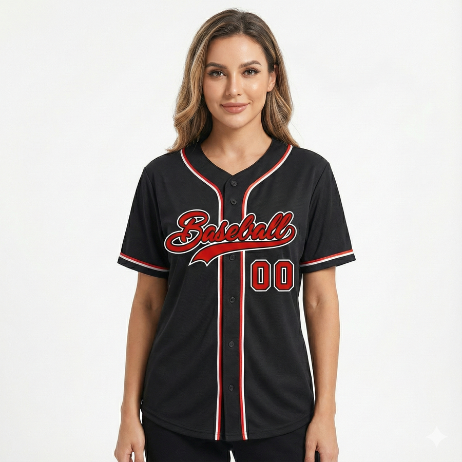 Custom Black Red-White Classic Style Baseball Jersey For Women | BuyFootballJersey