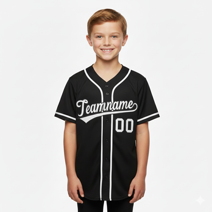 Custom Black White Classic Style Baseball Jersey For Youth | BuyFootballJersey