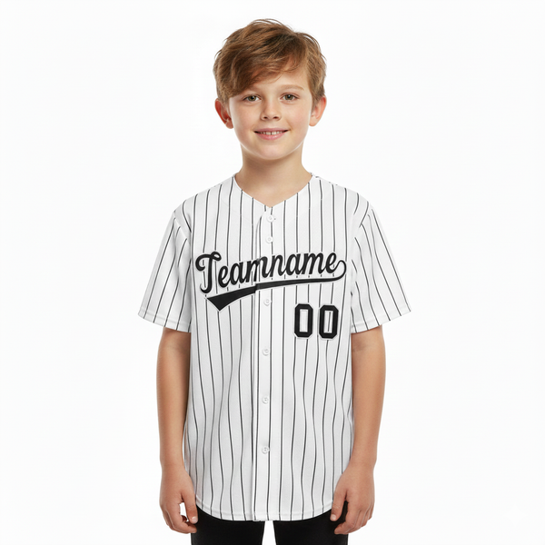 Custom White Black Stripe Fashion Baseball Jersey For Youth | BuyFootballJersey