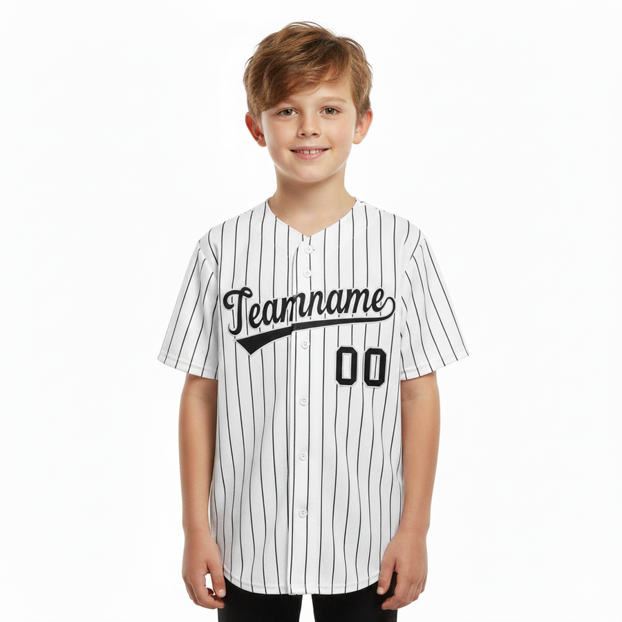 Custom White Black Stripe Fashion Baseball Jersey For Youth | BuyFootballJersey