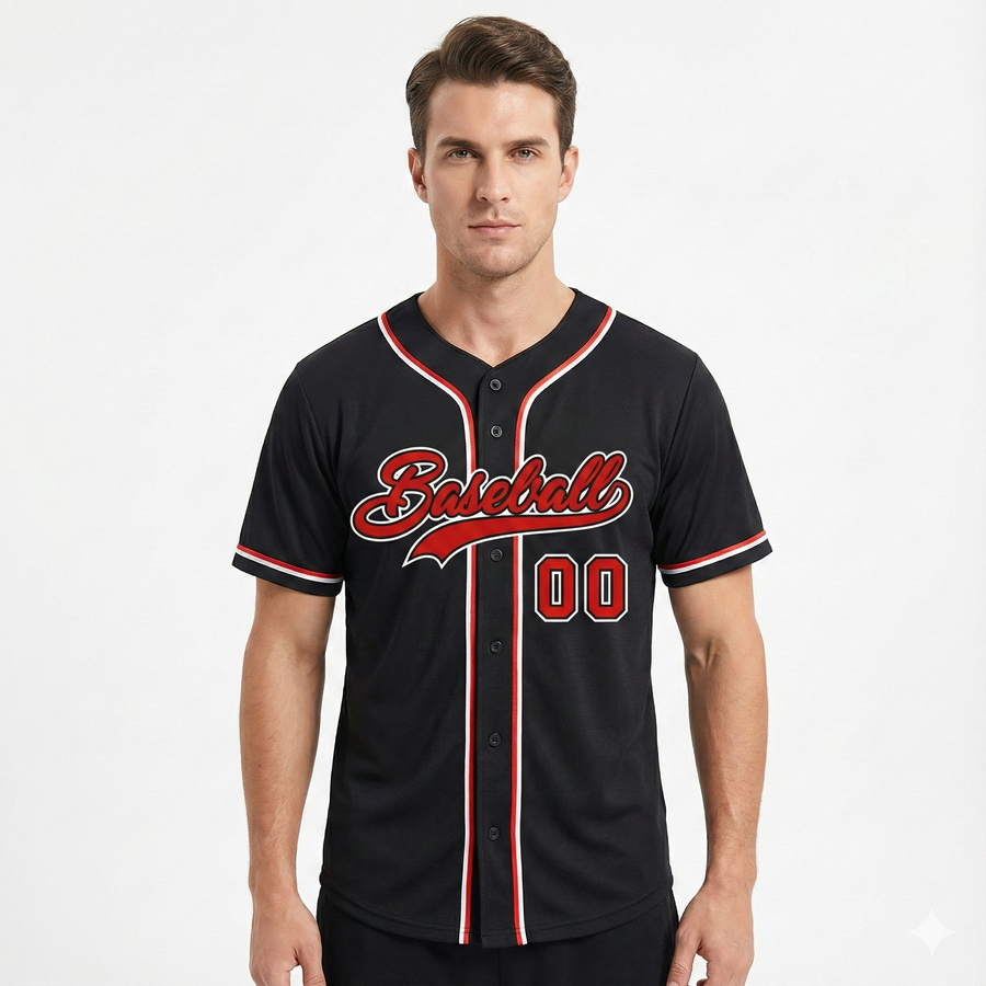 Custom Black Red-White Classic Style Baseball Jersey For Men | BuyFootballJersey