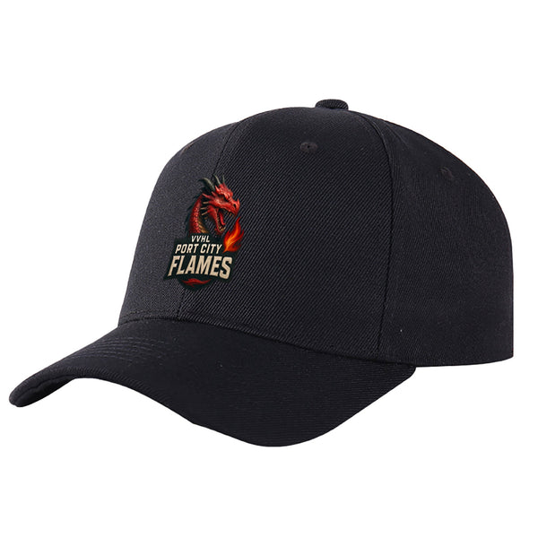 Custom VVHL Black S9-Port-City-Flames 3D Puff Embroidery Flat Embroidery Baseball Cap | BuyFootballJersey