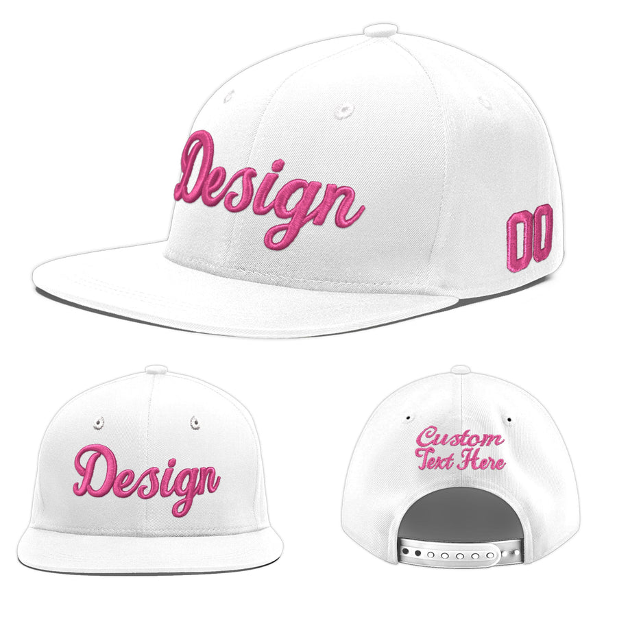 Custom White 3D Puff Embroidery Flat Embroidery Casual Sport Baseball Cap | BuyFootballJersey