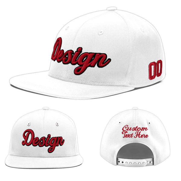 Custom White 3D Puff Embroidery Flat Embroidery Casual Sport Baseball Cap | BuyFootballJersey