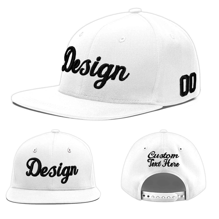 Custom White 3D Puff Embroidery Flat Embroidery Casual Sport Baseball Cap | BuyFootballJersey