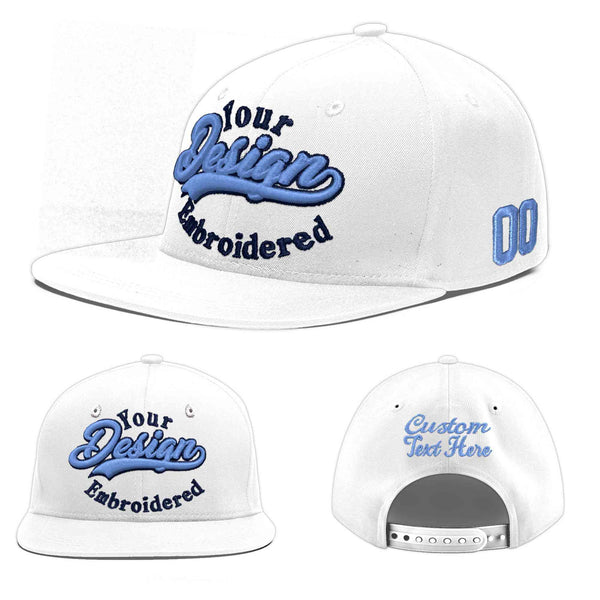 Custom White 3D Puff Embroidery Flat Embroidery Casual Sport Baseball Cap | BuyFootballJersey