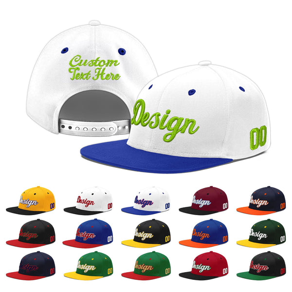 Custom White Royal Blue 3D Puff Embroidery Flat Embroidery Casual Sport Baseball Cap | BuyFootballJersey