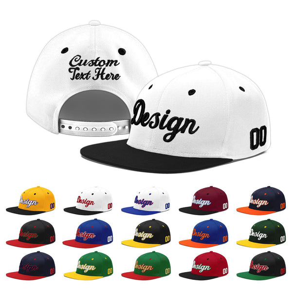 Custom White Black 3D Puff Embroidery Flat Embroidery Casual Sport Baseball Cap | BuyFootballJersey