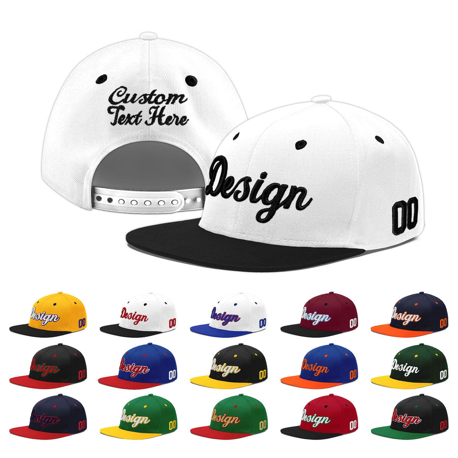 Custom White Black 3D Puff Embroidery Flat Embroidery Casual Sport Baseball Cap | BuyFootballJersey