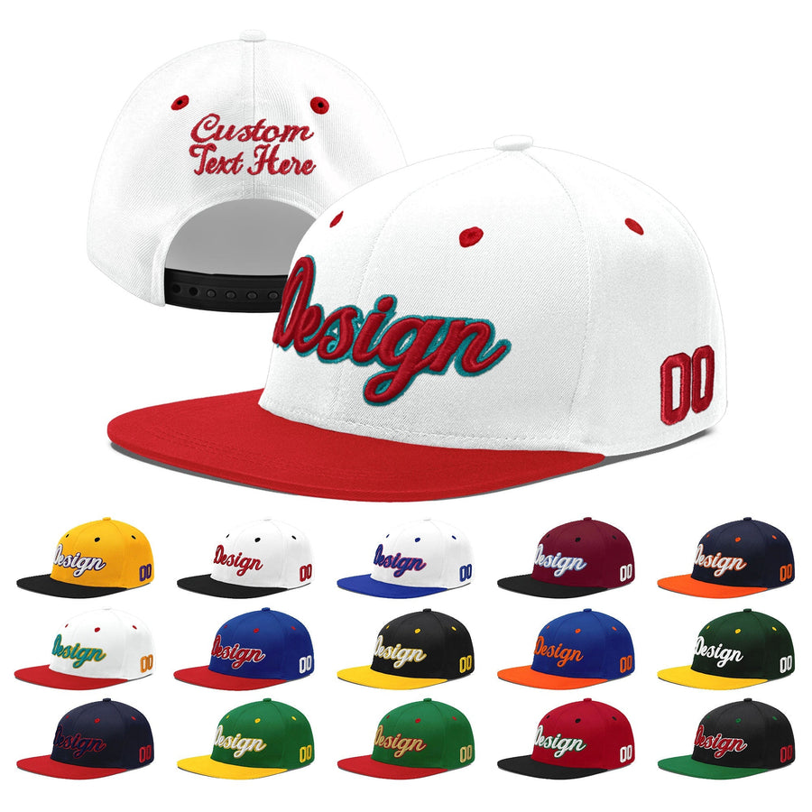 Custom White Red 3D Puff Embroidery Flat Embroidery Casual Sport Hats | BuyFootballJersey