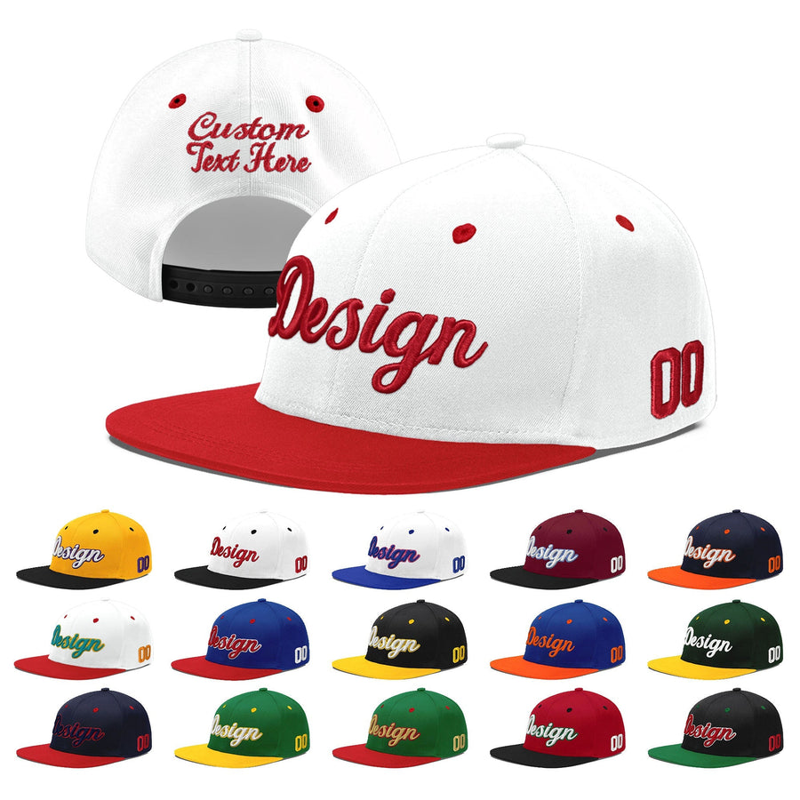 Custom White Red 3D Puff Embroidery Flat Embroidery Casual Sport Hats | BuyFootballJersey