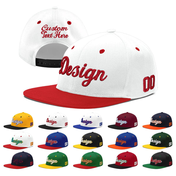 Custom White Red 3D Puff Embroidery Flat Embroidery Casual Sport Hats | BuyFootballJersey