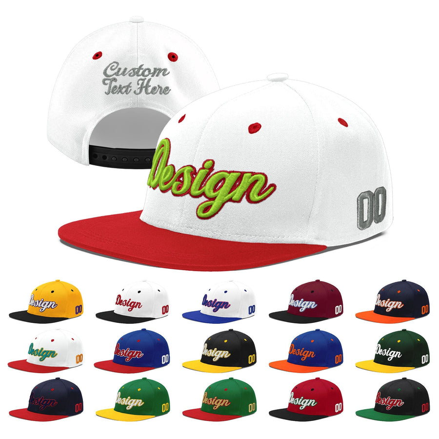 Custom White Red 3D Puff Embroidery Flat Embroidery Casual Sport Hats | BuyFootballJersey